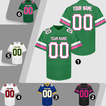 Custom Green Football Jersey Men Women,  Green White Pink Football Team Jersey Shirt, Uniform Fan Gift Outfit Game Day Sports Jersey