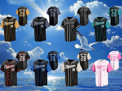 Custom Embroidered Pinstripe Baseball Jersey with Personalized Team Name and Number Baseball Couple Jersey Ideal for Sports Teams and Gifts