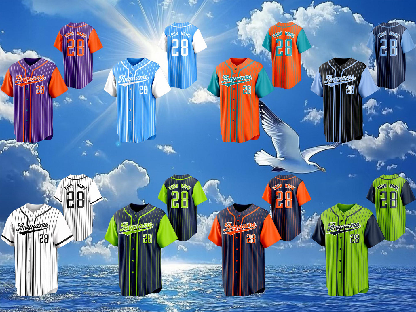 Custom Embroidered Pinstripe Baseball Jersey with Personalized Team Name and Number Baseball Couple Jersey Ideal for Sports Teams and Gifts