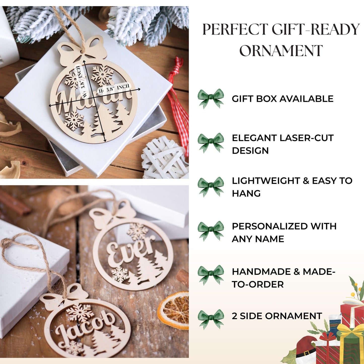 Christmas Ornament for Holiday Decor: Wooden Personalized Ornament , Snowflake Name Sign