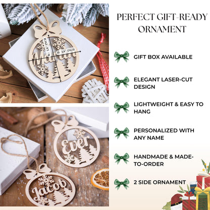 Christmas Ornament for Holiday Decor: Wooden Personalized Ornament , Snowflake Name Sign