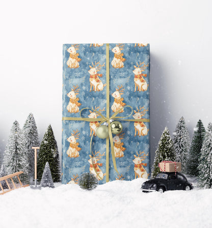 Premium Watercolor Wrapping Paper Christmas Deer | Holiday Gift Wrap Roll | Rustic Festive Winter Aesthetic #9