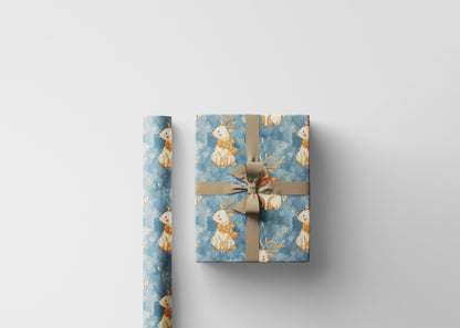 Premium Watercolor Wrapping Paper Christmas Deer | Holiday Gift Wrap Roll | Rustic Festive Winter Aesthetic #9