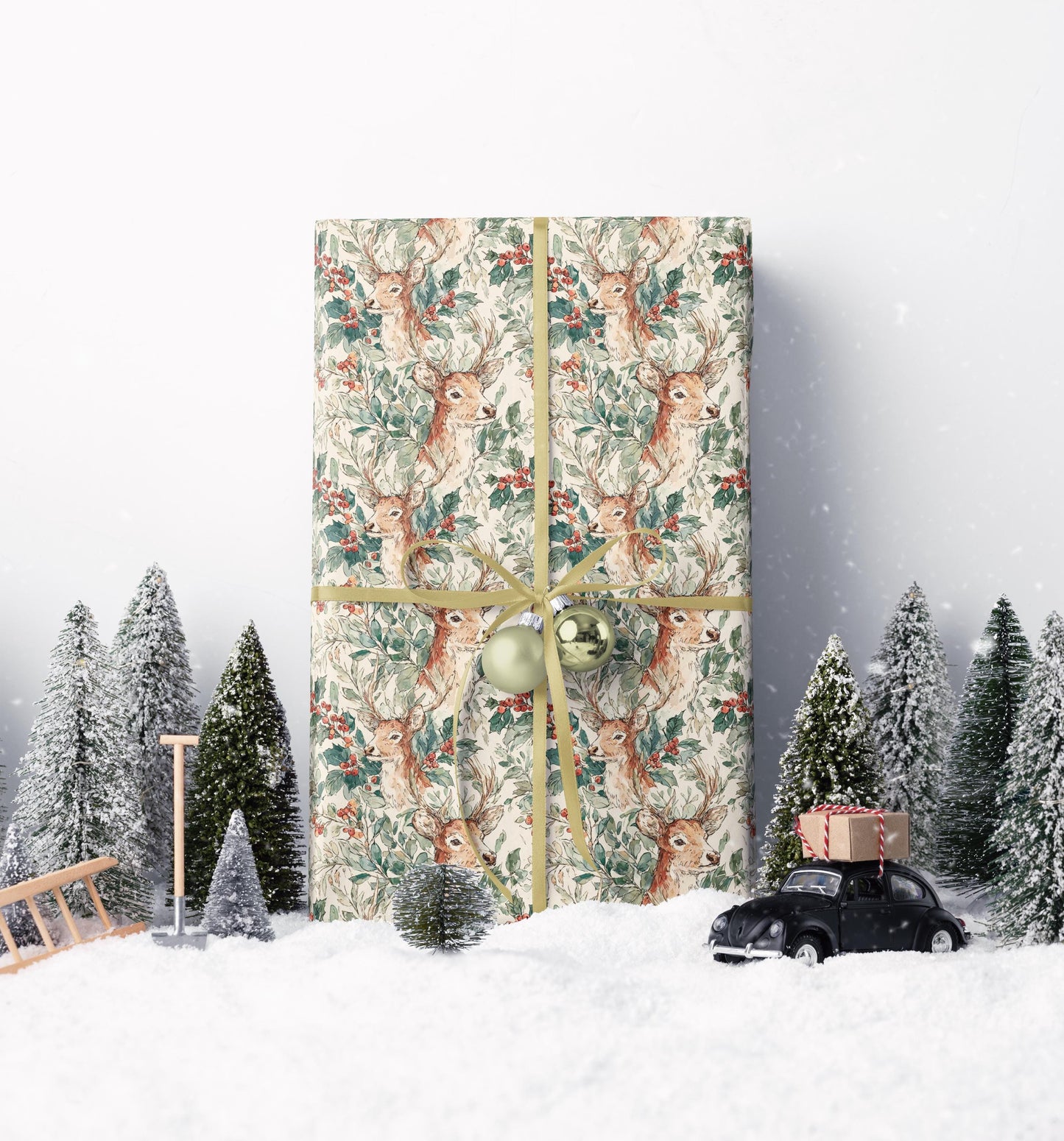 Wrapping Paper Holiday Premium Watercolor Deer | Christmas Gift Wrap Roll | Rustic Woodland Festive Decor #7
