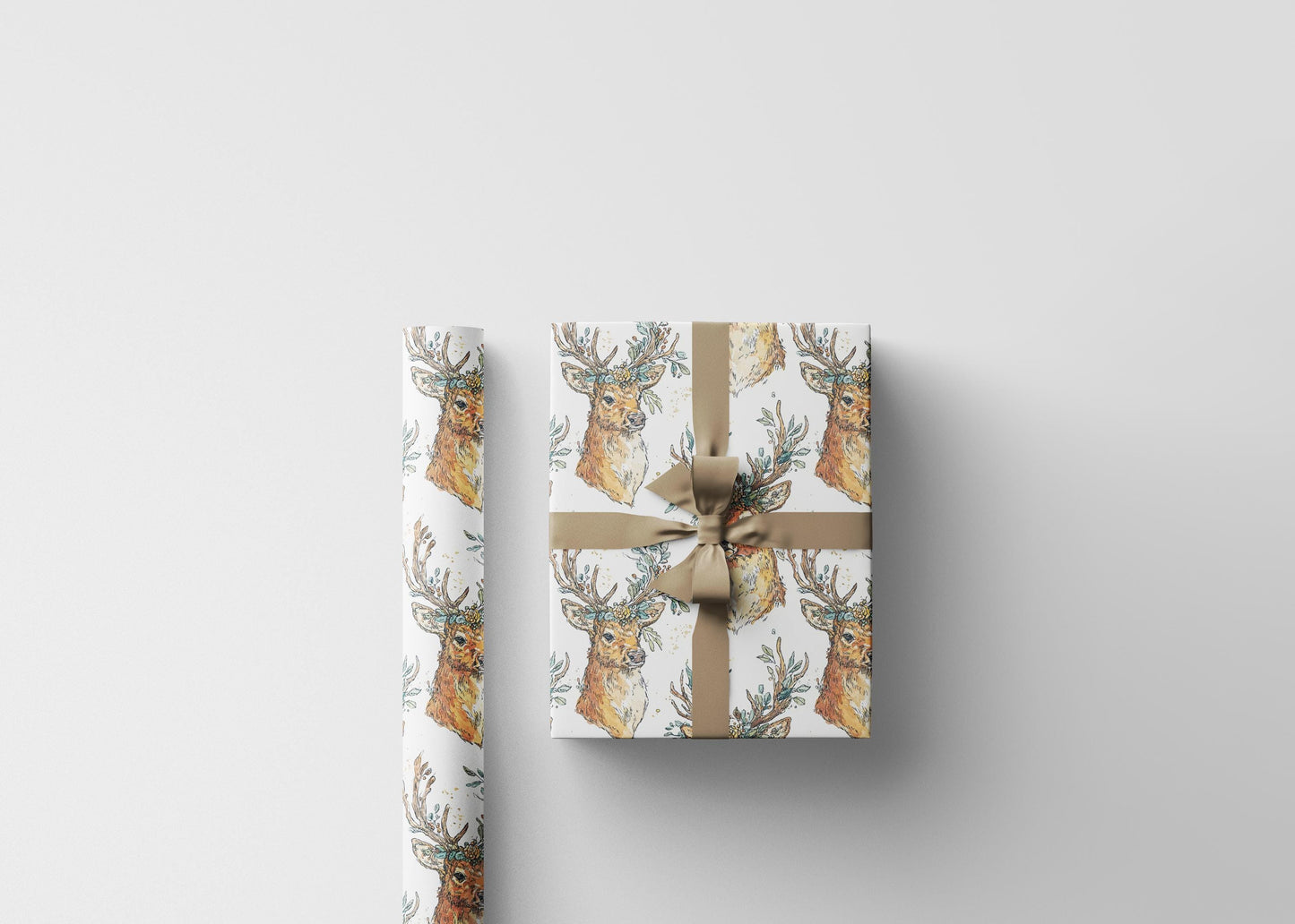 Christmas Wrapping Paper with Watercolor Deer | Premium Holiday Gift Wrap | Rustic Winter Festive Supplies #2