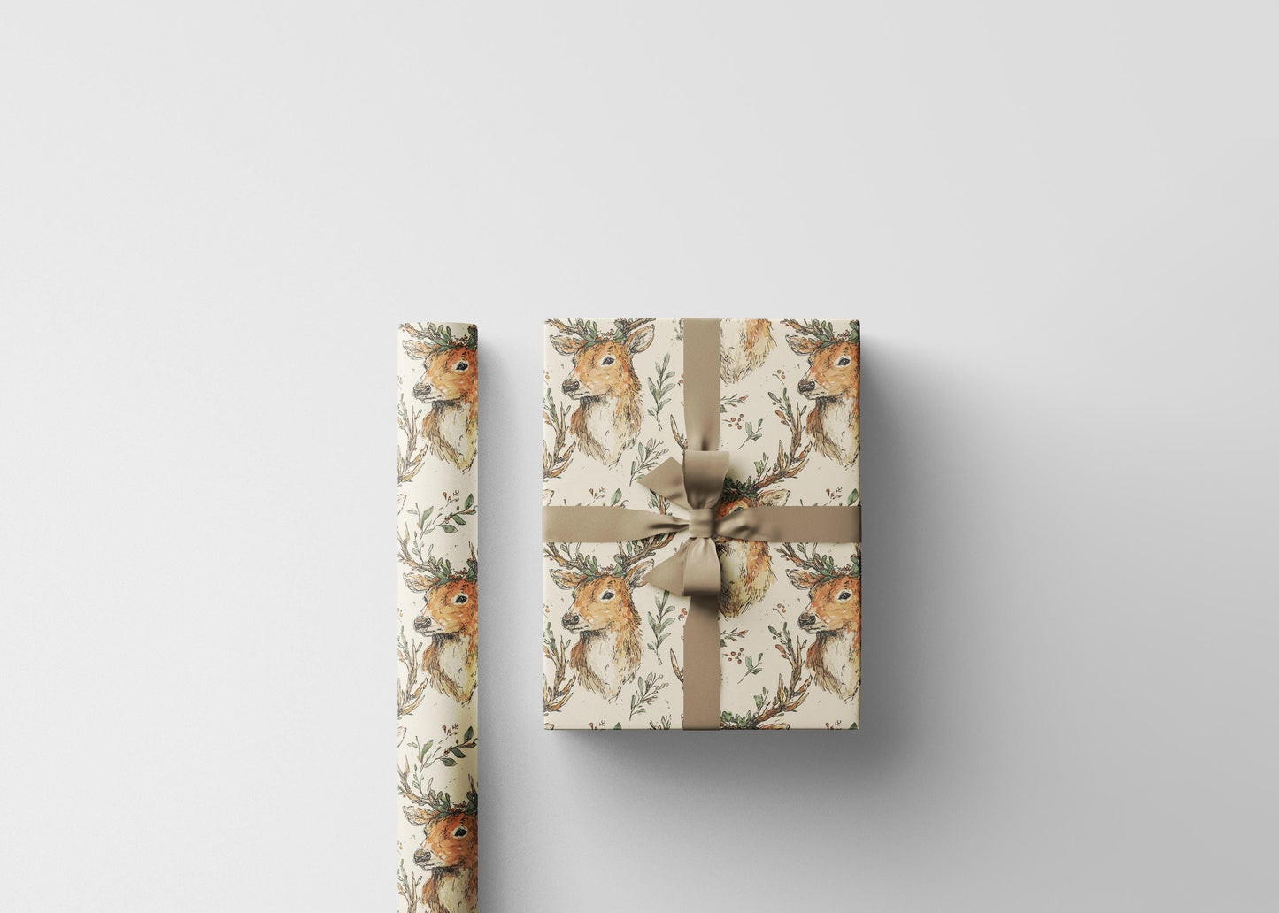 Wrapping Paper Premium Watercolor Deer | Christmas Gift Wrap Roll | Cozy Rustic Holiday Aesthetic Supplies #3