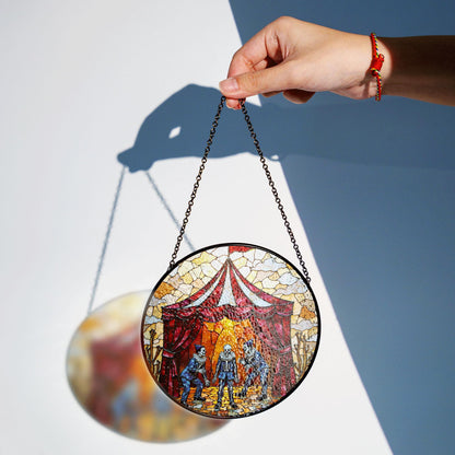 Suncatcher stained glass circus skeleton performers Halloween gift