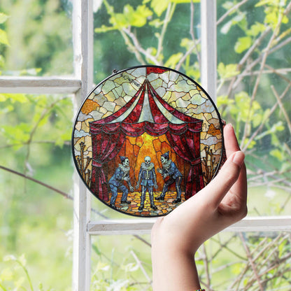 Suncatcher stained glass circus skeleton performers Halloween gift