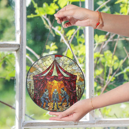 Suncatcher stained glass circus skeleton performers Halloween gift