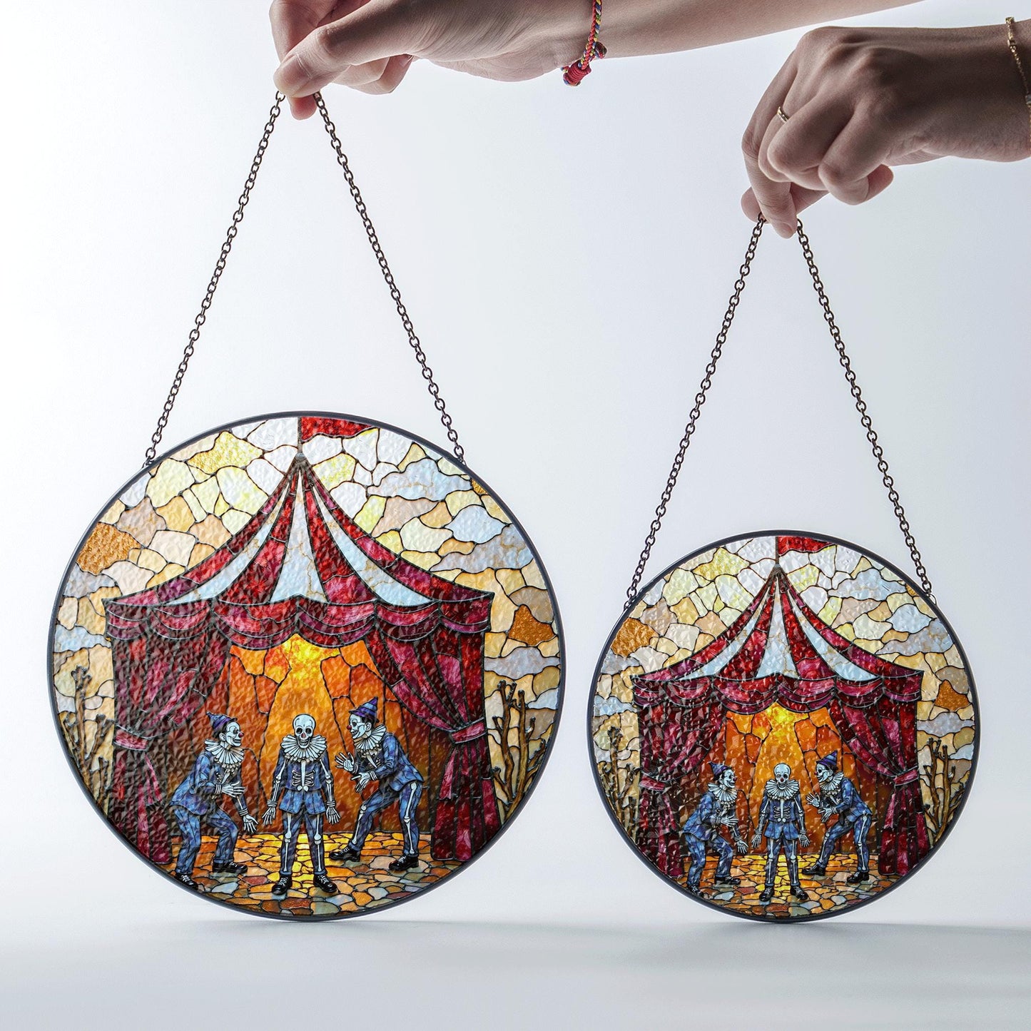 Suncatcher stained glass circus skeleton performers Halloween gift