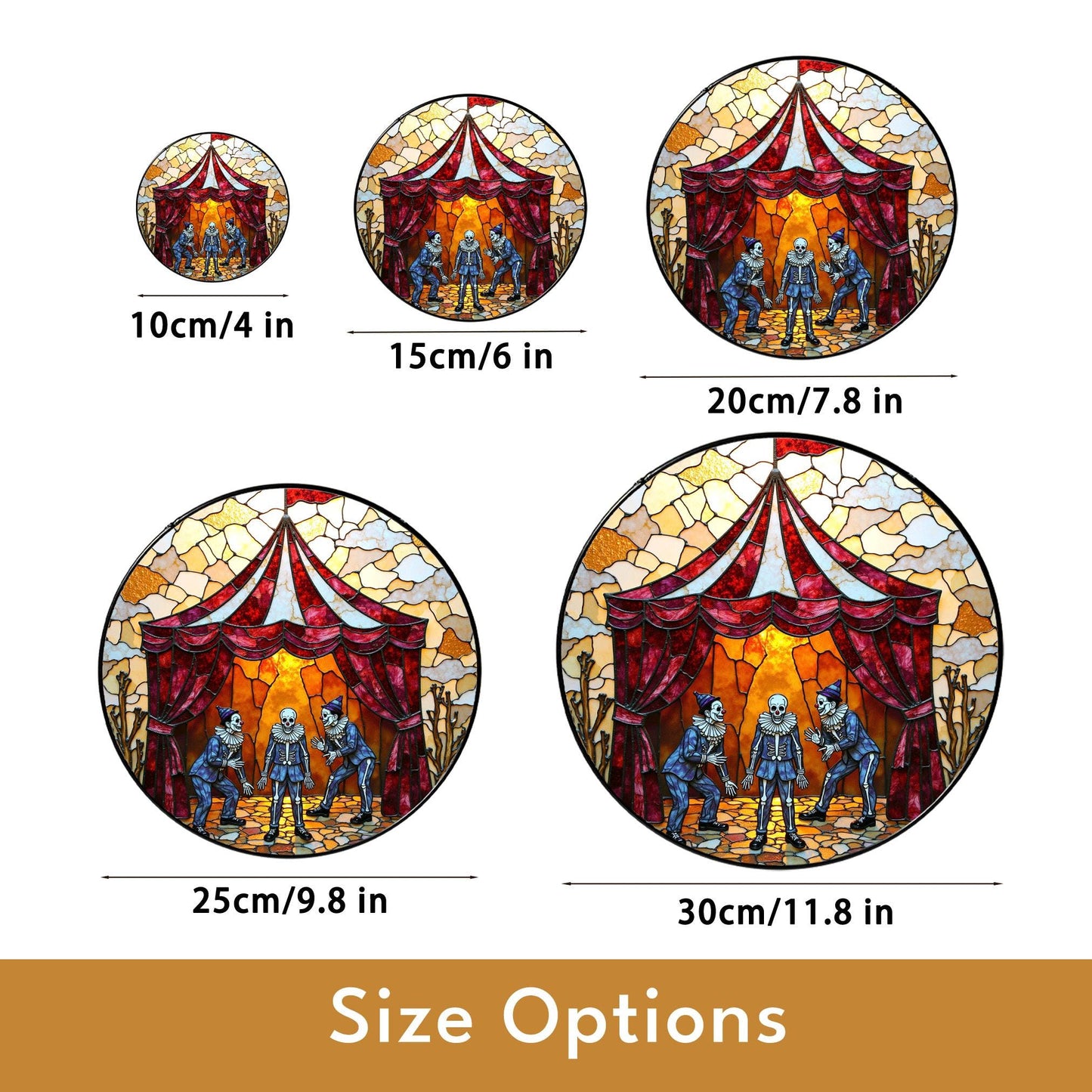 Suncatcher stained glass circus skeleton performers Halloween gift