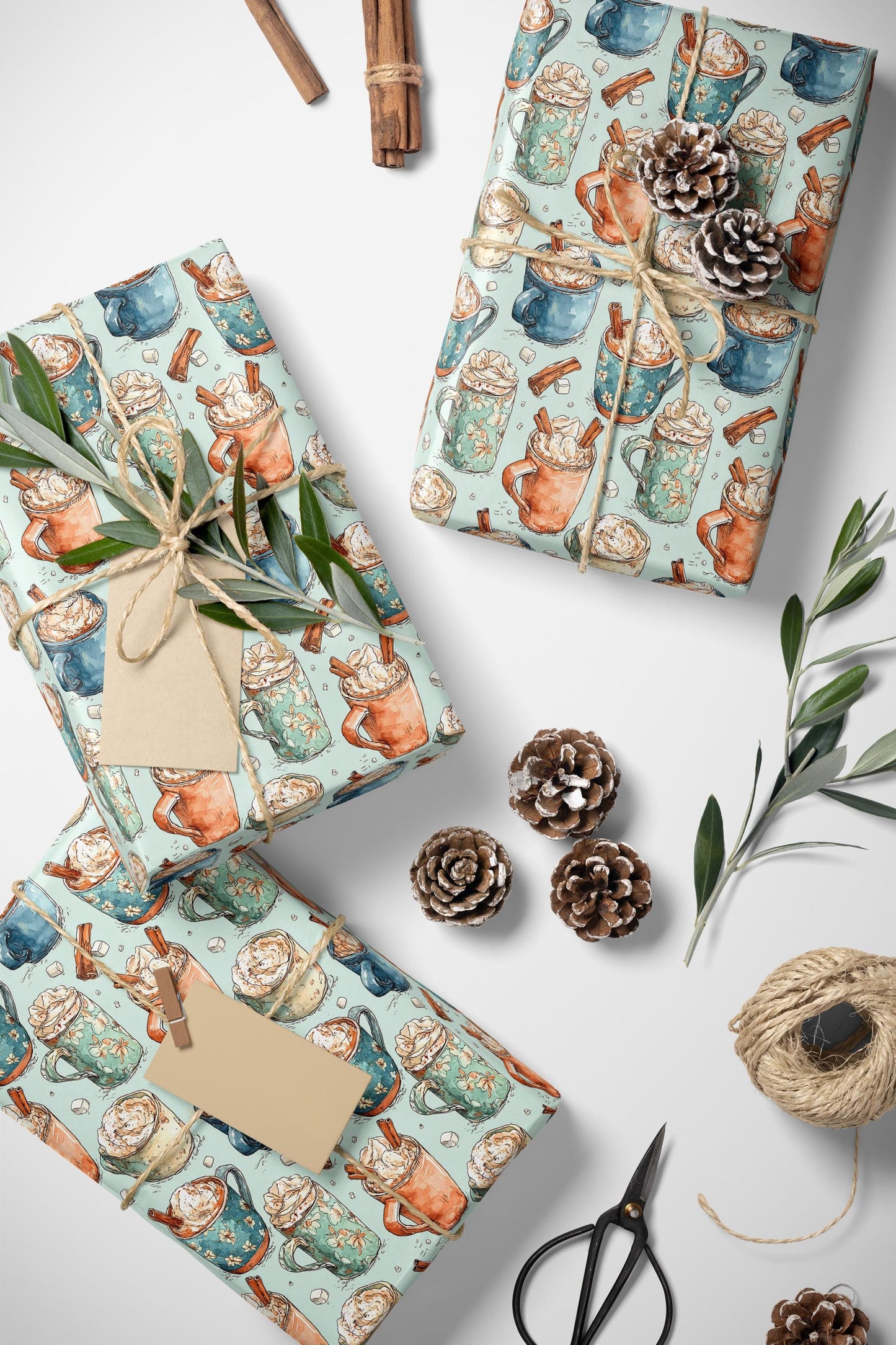 Barista Gift Wrap Premium Coffee Lover | Watercolor Wrapping Paper | Rustic Cozy Holiday Roll #11