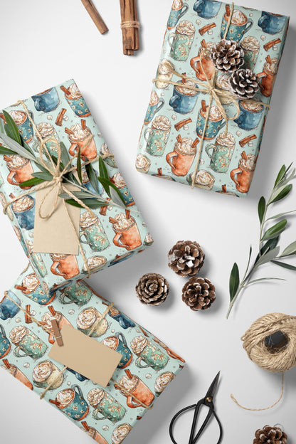 Barista Gift Wrap Premium Coffee Lover | Watercolor Wrapping Paper | Rustic Cozy Holiday Roll #11