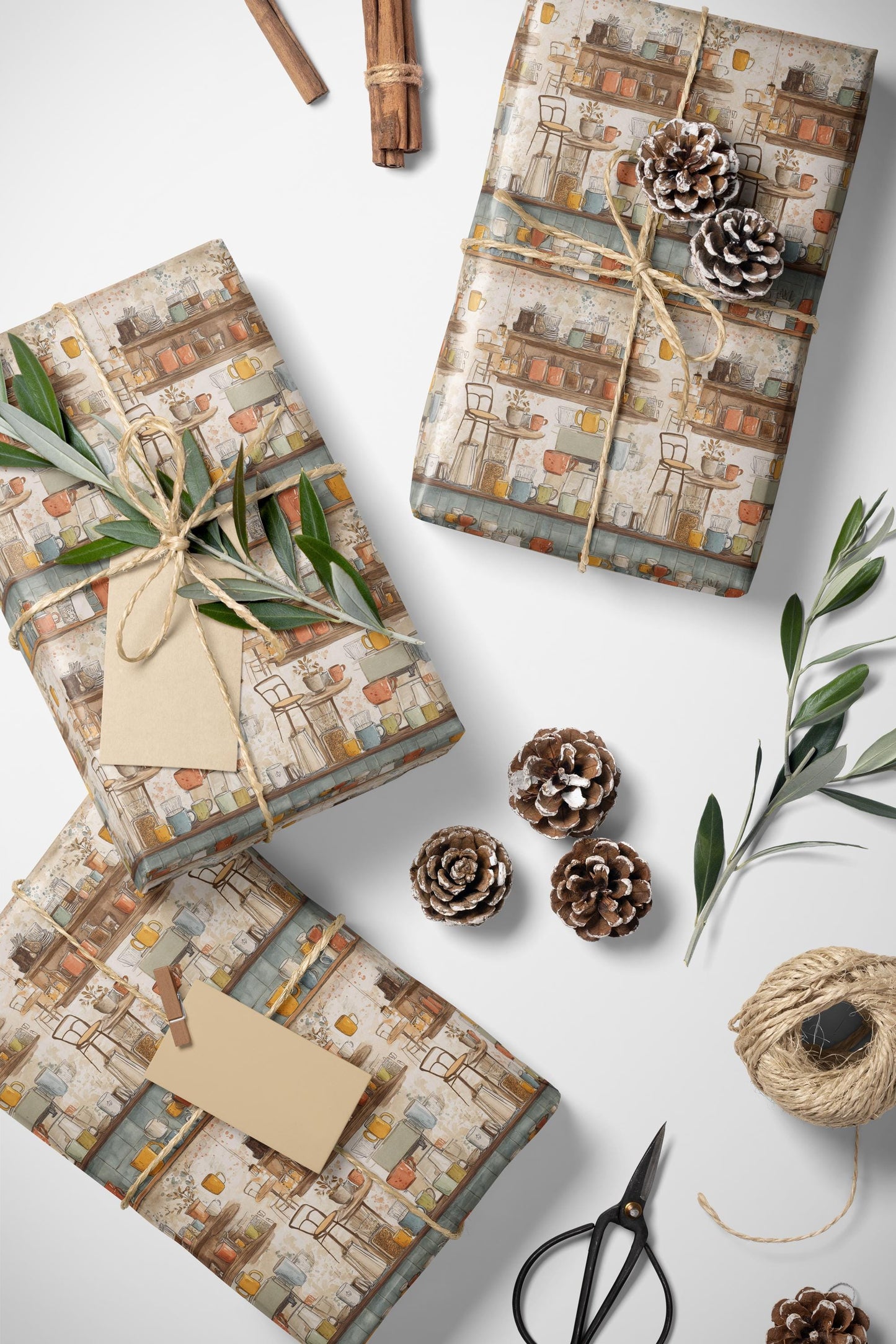 Barista Gift Wrap Coffee Wrapping Paper | Premium Watercolor Beans Design | Rustic Coffee Lover Decor #8