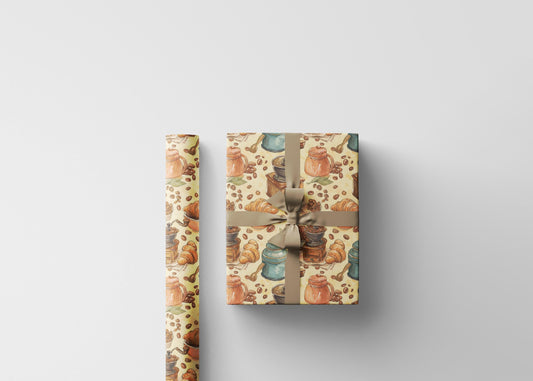 Coffee Wrapping Paper Premium Rustic | Watercolor Barista Gift Wrap | Coffee Lover Cozy Supplies #6