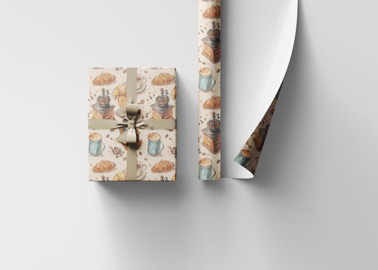 Coffee Wrapping Paper Watercolor Coffee Beans | Premium Barista Gift Wrap Roll | Rustic Cozy Design #7