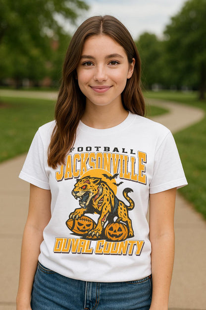 Vintage Style Football Shirt | Retro Halloween Graphic Tee | Spooky Fall Shirt | Custom Football Team Shirt | Gift for Football Fans - White