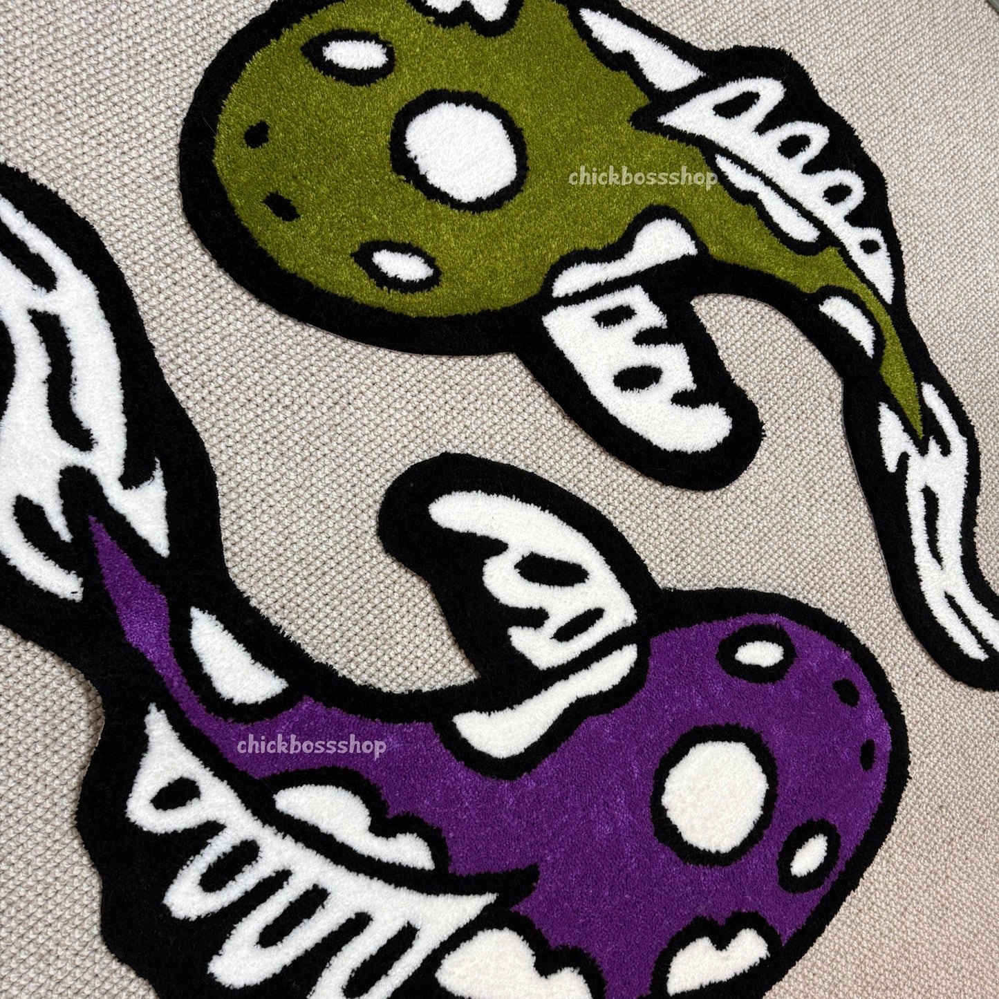 Colorful Koi Yin Yang Fish Rug | Purple - Green Yin Yang Rug | Custom Asian Tufted Rug