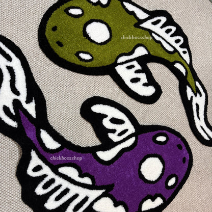 Colorful Koi Yin Yang Fish Rug | Purple - Green Yin Yang Rug | Custom Asian Tufted Rug