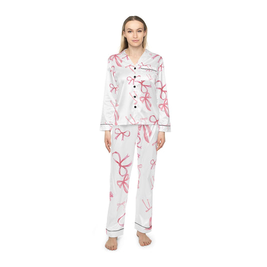 Custom pajamas set Chic bow Women's Satin Pajamas with Bow Design, Luxurious Sleepwear, Perfect for Gift Giving, Loungewear, Cozy Nights