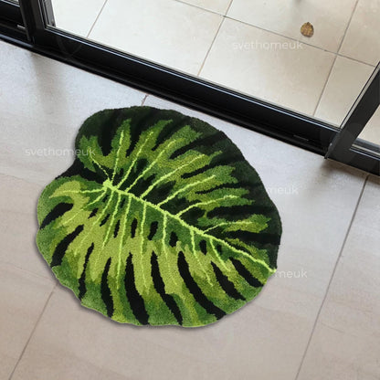 Monstera Rug - Fluffy Monstera Rug - Tufted Monstera Rug - Bedroom Rug - Bath Rug - Housewarming Gift - Washable Rug - Home Decor -Green Rug