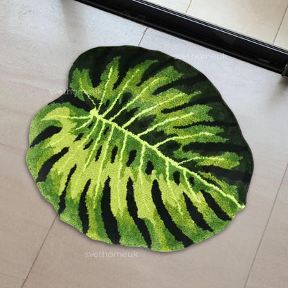 Monstera Rug - Fluffy Monstera Rug - Tufted Monstera Rug - Bedroom Rug - Bath Rug - Housewarming Gift - Washable Rug - Home Decor -Green Rug
