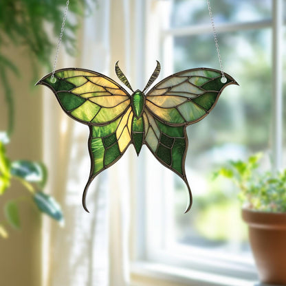Green And Yellow Luna Moth Window Hanging Decoration, Nature Inspired Butterfly Design For Home, Garden, And Seasonal Room Decor