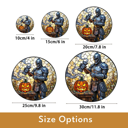 Suncatcher stained glass knight with pumpkin Halloween gift