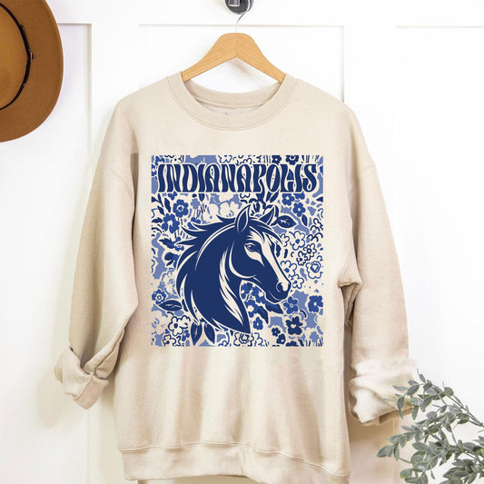 Indianapolis Team Mascot Shirt, Floral Spirit Mascot Sweatshirt, Game Day Tee, Abstract Flower Football Sports Shirt, Cheerleader Gift Shirt