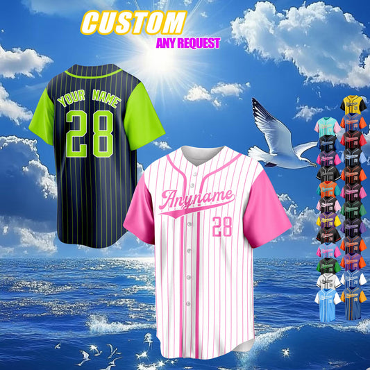 Custom Embroidered Pinstripe Baseball Jersey with Personalized Team Name and Number Baseball Couple Jersey Ideal for Sports Teams and Gifts