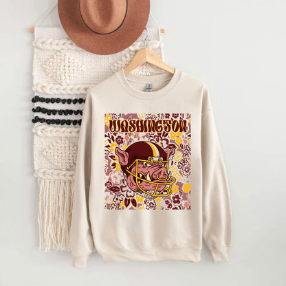 Washington Team Mascot Shirt, Floral Spirit Mascot Sweatshirt, Game Day Tee, Abstract Flower Football Sports Shirt, Cheerleader Gift Shirt