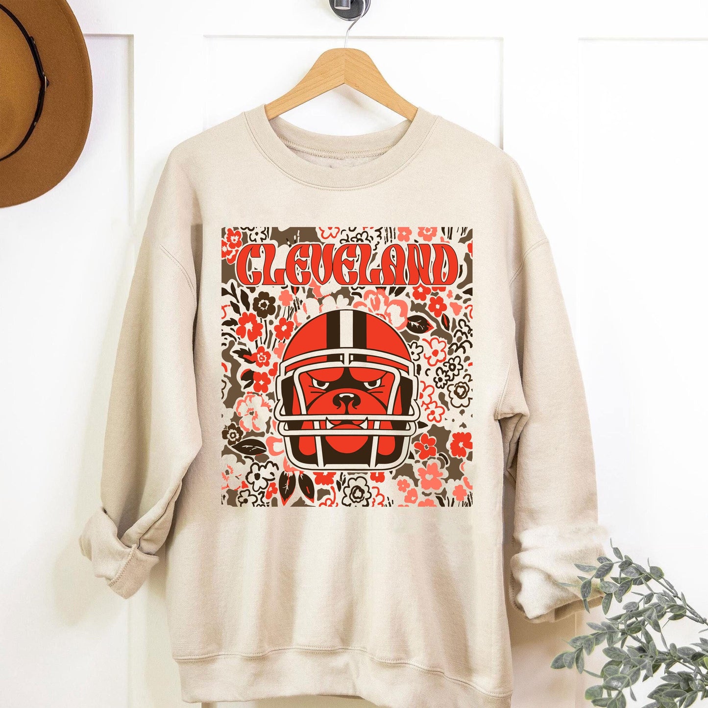 Cleveland Team Mascot Shirt, Floral Spirit Mascot Sweatshirt, Game Day Tee, Abstract Flower Football Sports Shirt, Cheerleader Gift Shirt