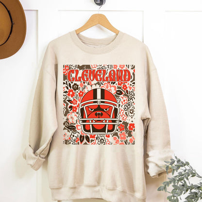 Cleveland Team Mascot Shirt, Floral Spirit Mascot Sweatshirt, Game Day Tee, Abstract Flower Football Sports Shirt, Cheerleader Gift Shirt