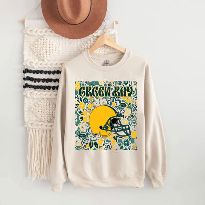 Green Bay Team Mascot Shirt, Floral Spirit Mascot Sweatshirt, Game Day Tee, Abstract Flower Football Sports Shirt, Cheerleader Gift Shirt