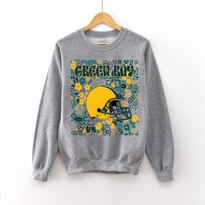 Green Bay Team Mascot Shirt, Floral Spirit Mascot Sweatshirt, Game Day Tee, Abstract Flower Football Sports Shirt, Cheerleader Gift Shirt
