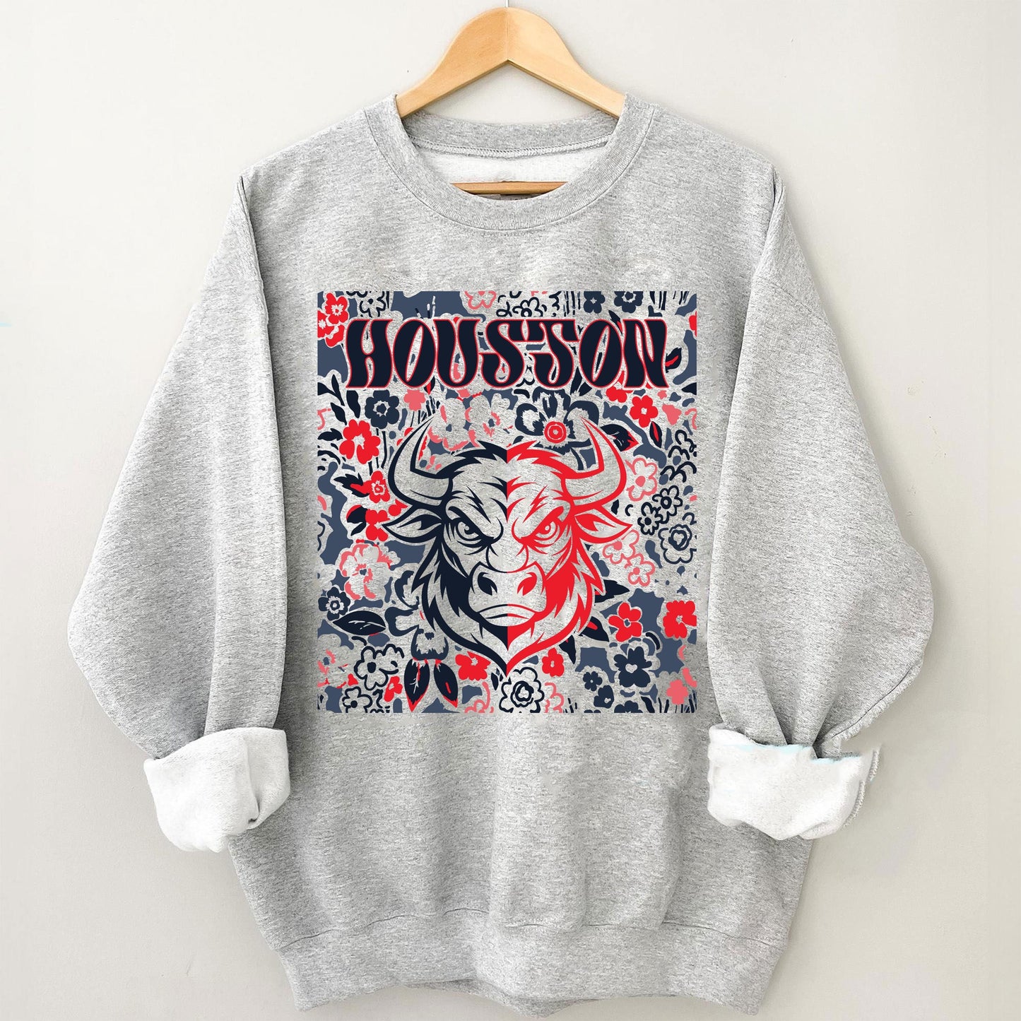 Houston Team Mascot Shirt, Floral Spirit Mascot Sweatshirt, Game Day Tee, Abstract Flower Football Sports Shirt, Cheerleader Gift Shirt