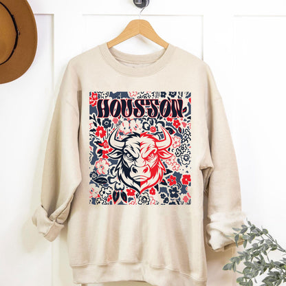 Houston Team Mascot Shirt, Floral Spirit Mascot Sweatshirt, Game Day Tee, Abstract Flower Football Sports Shirt, Cheerleader Gift Shirt