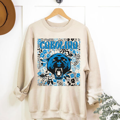 Carolina Team Mascot Shirt, Floral Spirit Mascot Sweatshirt, Game Day Tee, Abstract Flower Football Sports Shirt, Cheerleader Gift Shirt