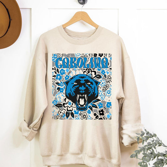 Carolina Team Mascot Shirt, Floral Spirit Mascot Sweatshirt, Game Day Tee, Abstract Flower Football Sports Shirt, Cheerleader Gift Shirt
