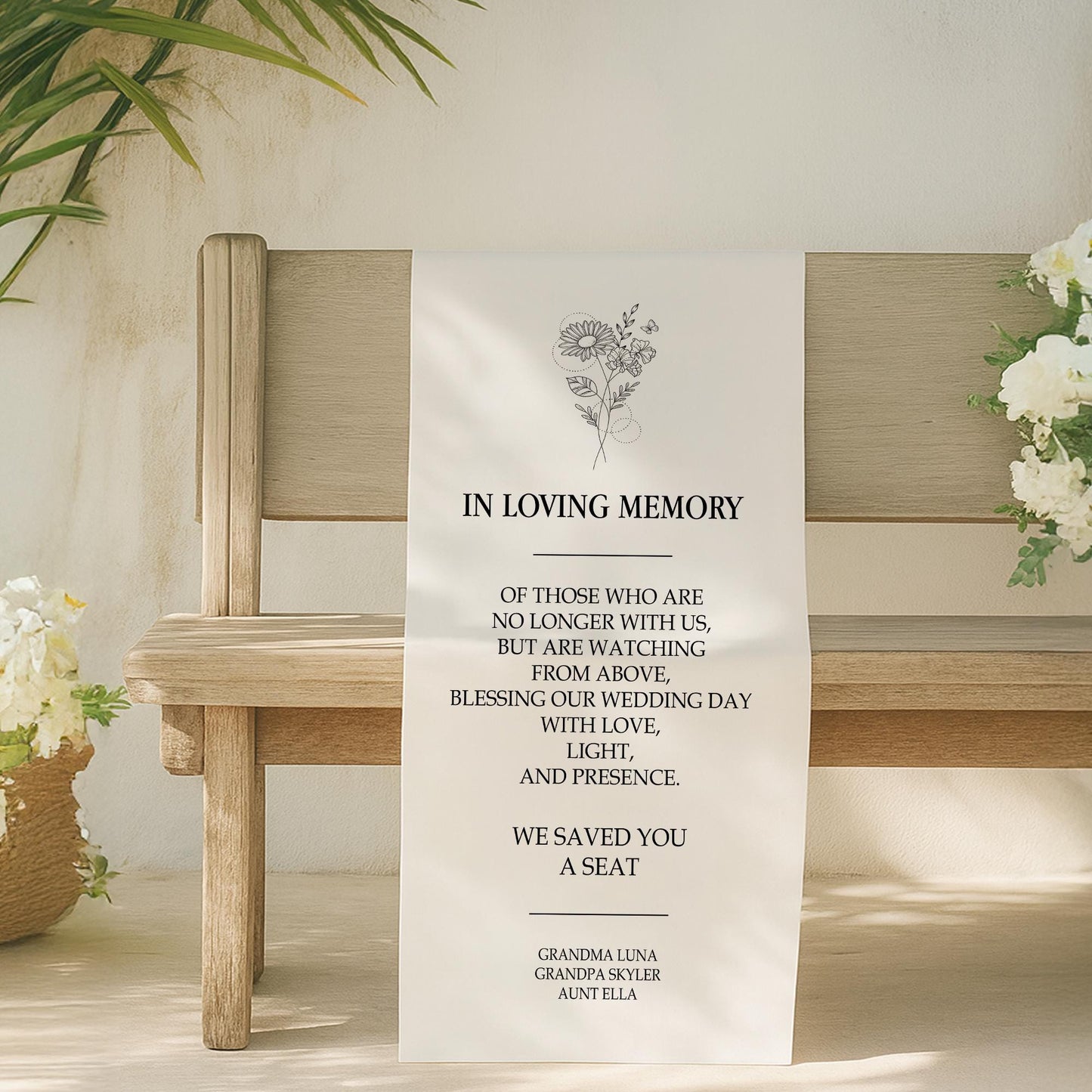 Custom Wedding Memorial Reserved Sign, Personalized Memorial Sign, Wedding Remembrance Sign, Memorial Wedding Sign Fabric, Memory Chair Sign