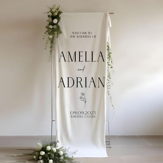 Personalized Wedding Sign | Fabric Wedding Sign | Wedding Banner | Wedding Decor | Party Sign | Wedding Favors | Welcome To Wedding Sign