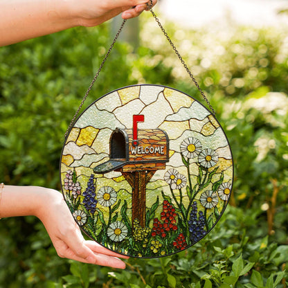 Suncatcher stained glass mailbox with wildflowers welcome sign Mothers Day gift for mom housewarming gift