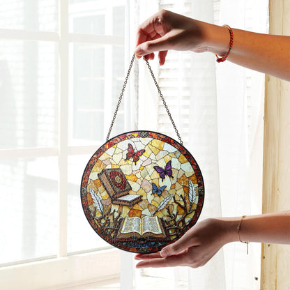 Suncatcher stained glass butterflies books open pages gift for mom Mothers Day gift