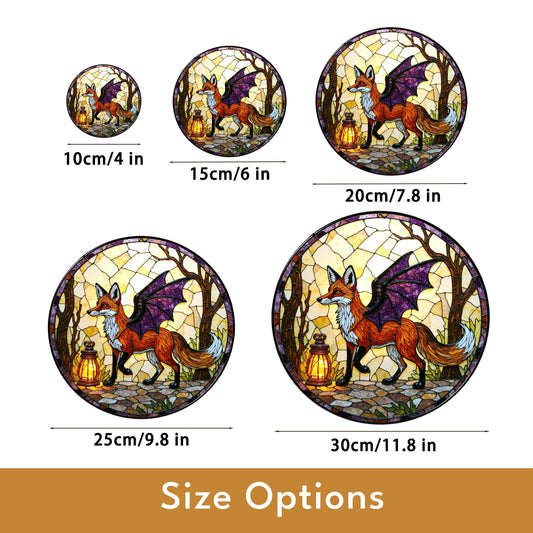 Suncatcher stained glass fox with dragon wings fantasy woodland Halloween gift