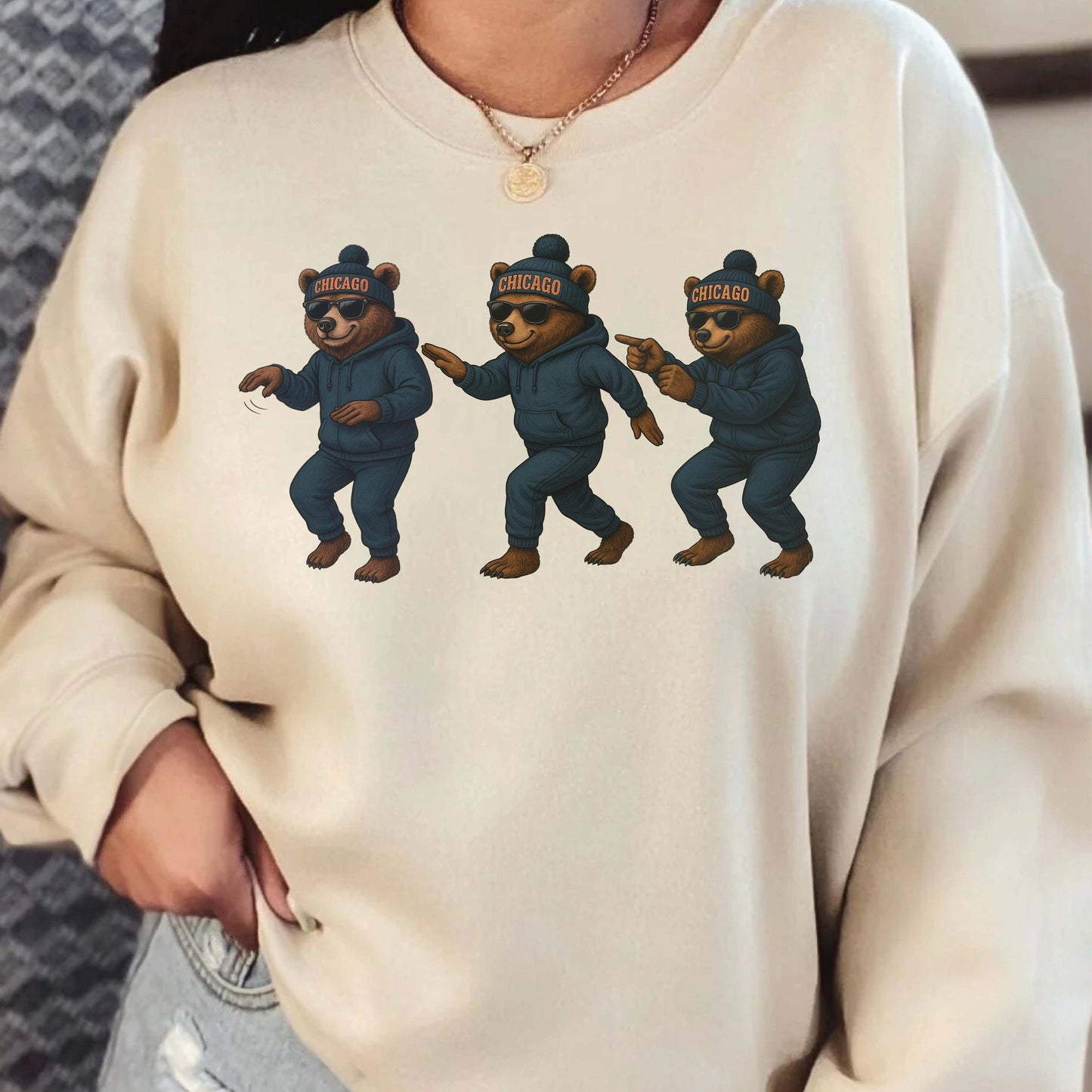 Chicago Football Sweatshirt, Funny Dancing Bear Graphic Tee, Vintage Game Day Shirt, Cozy Unisex Sweatshirt, Retro Sports T Shirt Gift