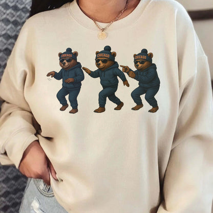 Chicago Football Sweatshirt, Funny Dancing Bear Graphic Tee, Vintage Game Day Shirt, Cozy Unisex Sweatshirt, Retro Sports T Shirt Gift