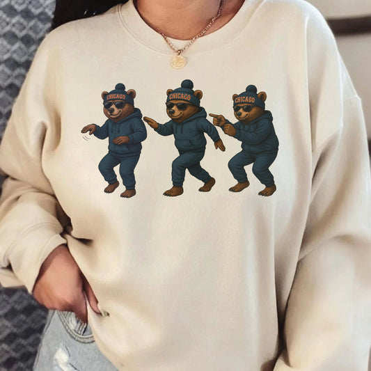 Chicago Football Sweatshirt, Funny Dancing Bear Graphic Tee, Vintage Game Day Shirt, Cozy Unisex Sweatshirt, Retro Sports T Shirt Gift