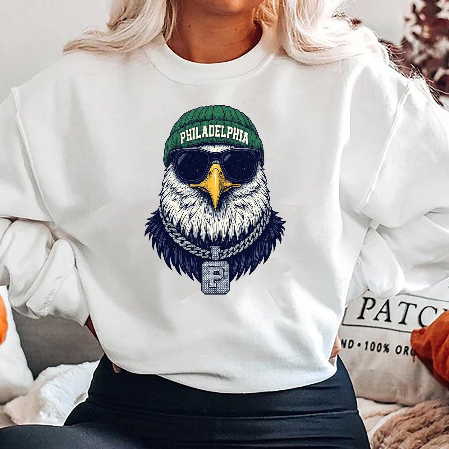 Philadelphia Eagle Sweatshirt, Vintage Graphic Hoodie, Cool Eagle Shirt with Sunglasses, Retro Streetwear Top, Unisex Game Day Outfit