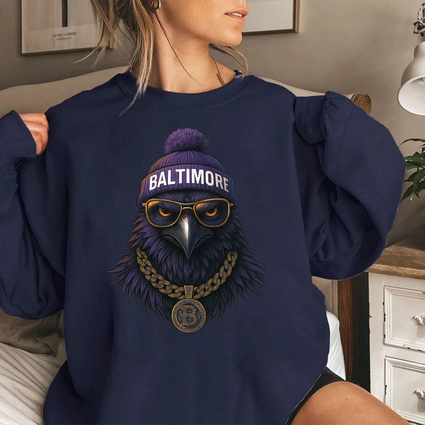 Baltimore Raven Sweatshirt, Cool Bird Graphic Hoodie, Vintage Streetwear Top, Retro Hip Hop Raven Shirt, Unisex Game Day Outfit Gift