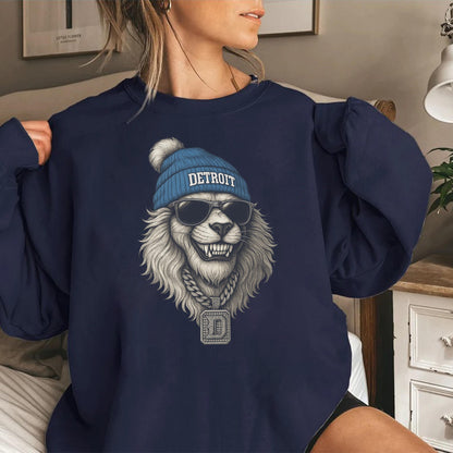 Detroit Lion Sweatshirt, Cool Animal Graphic Hoodie, Vintage Streetwear Top, Retro Hip Hop Lion Shirt, Unisex Oversized Game Day Outfit